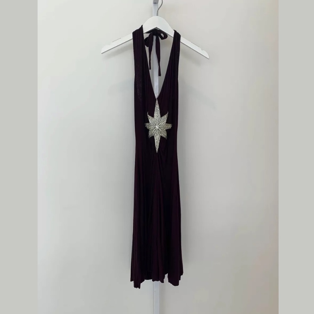 TWELFTH STREET BURGUNDY EMBELLISHED HALTER DRESS SIZE MEDIUM